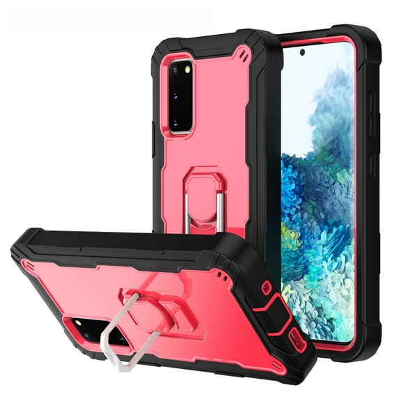 Allytech Case for Samsung Galaxy S20FE 5G 6.5 inch, Three Layer Hybrid Hard PC Soft TPU Rubber Shockproof Kickstand Heavy Duty Case for Galaxy S20 FE 5G 2020 Release(6.5"), Black + Rose