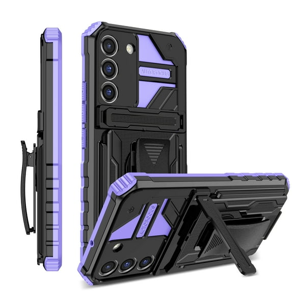 Allytech Case For Samsung Galaxy S21 Ultra 6.8 inch,Hybrid TPU and Soft PC Heavy Duty Metal Belt Swivel Clip and Detachable Kickstand with Slide Camera Cover.For Samsung Galaxy S21 Ultra,Purple
