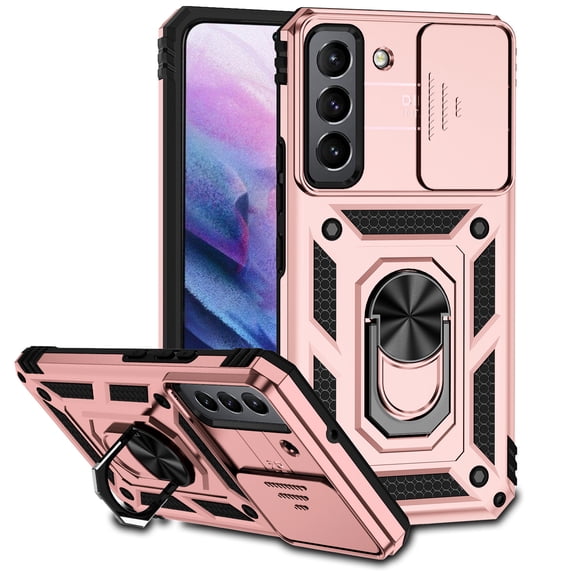 Allytech Case for Samsung Galaxy S22 Plus 5G 2022, Ring Holder Magnetic Kickstand Dual Layer Cover with PC Back Slide Camera Lens Window Case for Galaxy S22 Plus 6.6" 5G 2022 Released, Rosegold