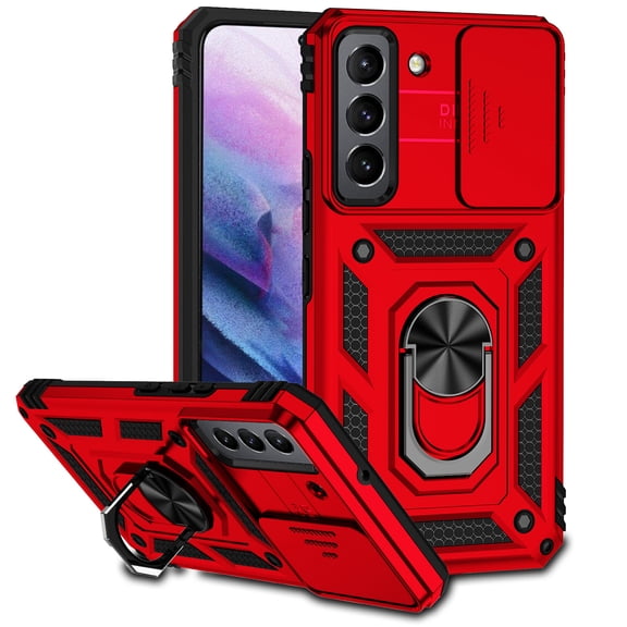 Allytech Case for Samsung Galaxy S22 Plus 5G 2022, Ring Holder Magnetic Kickstand Dual Layer Cover with PC Back Slide Camera Lens Window Case for Galaxy S22 Plus 6.6" 5G 2022 Released, Red