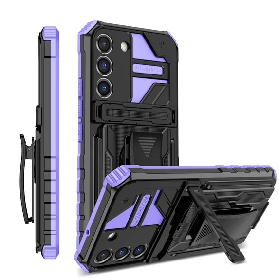 Allytech Case For Samsung Galaxy S22 Plus,Hybrid TPU and Soft PC 360° Metal Belt Swivel Clip and Built-In Detachable Kickstand with Slide Camera Defender Cover.For Samsung Galaxy S22 Plus,Purple