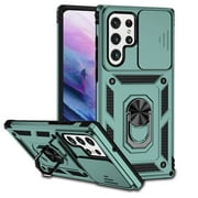 Allytech Case for Samsung Galaxy S22 Ultra 5G 2022, Ring Holder Magnetic Kickstand Dual Layer Cover with PC Back Slide Camera Lens Window Case for Galaxy S22 Ultra 6.8 5G 2022 Released, Darkgreen