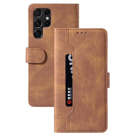 Allytech Case for Samsung Galaxy S22 Ultra 5G Phone 2022 (6.8") Magnetic Wallet with Front Document Pocket/Card Holder/Kickstand/Cash Slot/Folio PU Leather & Soft TPU Back Clutch Purse Cover, Brown