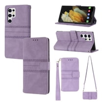 Allytech Case for Samsung Galaxy S22 Ultra 5G Phone 6.8" Crossbody Wallet Handbag with Stand Shoulder Strap Lanyard Pocket Embossed PU Leather Folio Stand Cover for Galaxy S22 Ultra 2022, Lightpurple
