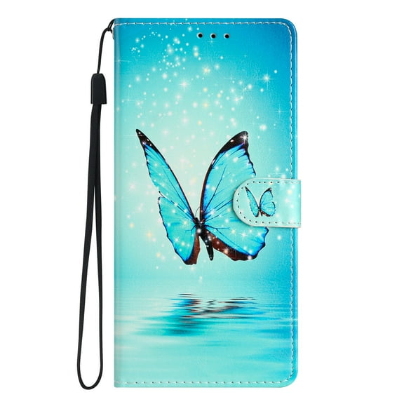 Allytech Case for Samsung Galaxy S23 6.1" 2023, Premium PU Leather Anti-Scratch Hands Free Kickstand Hand Strap Credit Card Slots Case for Galaxy S23 5G, Blue Butterfly