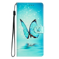 Allytech Case for Samsung Galaxy S23 6.1" 2023, Premium PU Leather Anti-Scratch Hands Free Kickstand Hand Strap Credit Card Slots Case for Galaxy S23 5G, Blue Butterfly