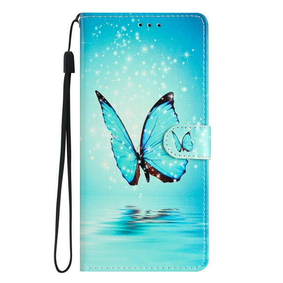 Allytech Case for Samsung Galaxy S23 6.1" 2023, Premium PU Leather Anti-Scratch Hands Free Kickstand Hand Strap Credit Card Slots Case for Galaxy S23 5G, Blue Butterfly