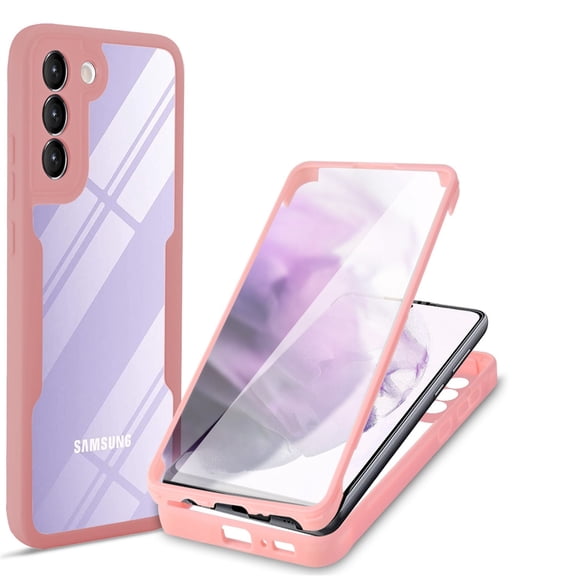 Allytech Case for Samsung Galaxy S23 6.1 inch 5G (2023), Built-in Screen Protector Full Body Protective Dual-Layer Rugged Clear TPU Back Cover with Silicone Bumper Case for Galaxy S23, Pink