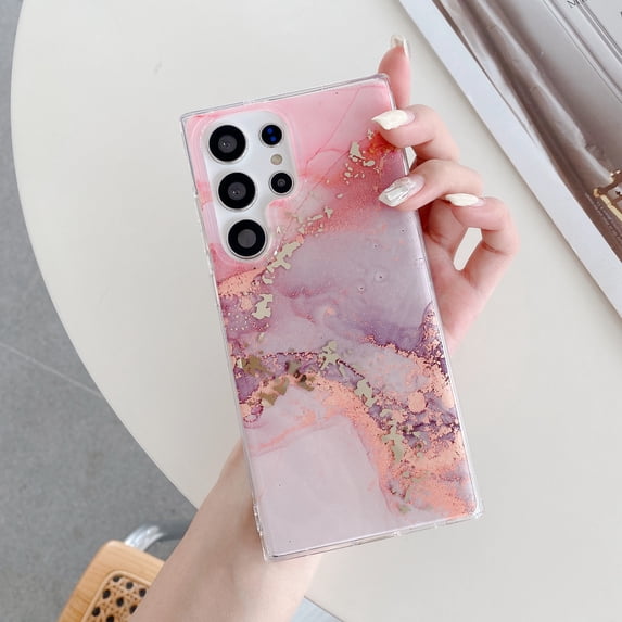 Allytech Case for Samsung Galaxy S23 Ultra with Marble Pattern, Stylish Ultra Slim Lightweight Shockproof Anti-Scratch Case for Women Girls, Soft TPU Bumper PC Back Cover, E