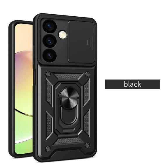 Allytech Case for Samsung Galaxy S24, Galaxy S24 Case with Slide Lens Cover, [Rotated Ring Kickstand] Heavy Duty [Military Grade Protection] Silicone Shockproof Rugged Case - Black