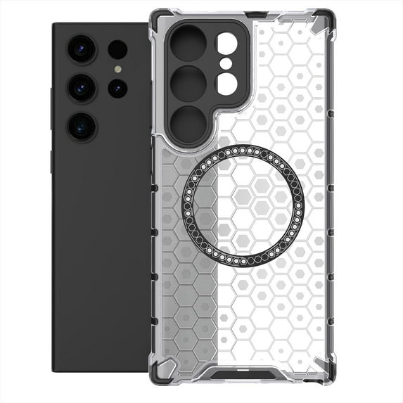 Allytech Case for Samsung Galaxy S24 Ultra, Non-Yellowing Anti-Scratch Slim Thin Translucent Honeycomb Heat Dissipation Dual-Layer Drop Protection Bumper Case Cover Compatible with MagSafe, White