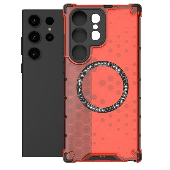 Allytech Case for Samsung Galaxy S24 Ultra, Non-Yellowing Anti-Scratch Slim Thin Translucent Honeycomb Heat Dissipation Dual-Layer Drop Protection Bumper Case Cover Compatible with MagSafe, Red