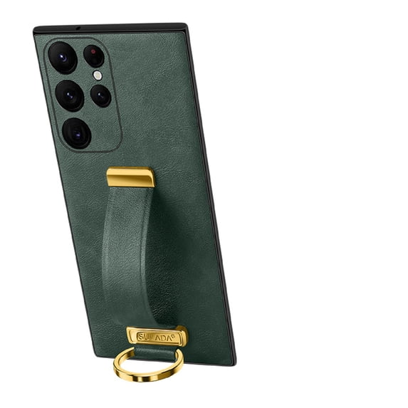 Allytech Case for Samsung Galaxy S25 Ultra with Wristband & Ring Holder, Luxury PU Leather Screen Lens Protection Shockproof Anti-Scratch Slim Cover Case for Women Men - Darkgreen