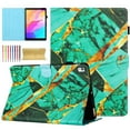 thumbnail image 1 of Allytech Case for Samsung Galaxy Tab A 10.1" 2019 (SM-T515/SM-T510) with Pen Holder & Card Slots, Multi-Angle Viewing Stand PU Leather Magnetic Clasp Shockproof Flip Case, Gold Green Marble, 1 of 9