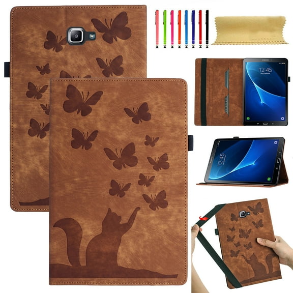 Allytech Case for Samsung Galaxy Tab A 10.1 Inch 2016 (Model SM-T580 / SM-T585) with Pen Holder & Card Pocket, Multi-Angle Viewing Shockproof Slim Soft TPU Back Cover Case, Brown
