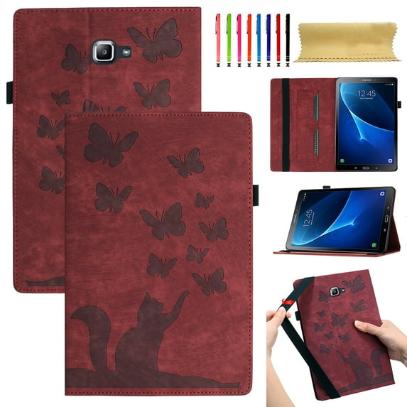 Allytech Case for Samsung Galaxy Tab A 10.1 Inch 2016 (Model SM-T580 / SM-T585) with Pen Holder & Card Pocket, Multi-Angle Viewing Shockproof Slim Soft TPU Back Cover Case, Winered
