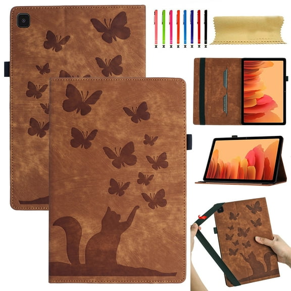 Allytech Case for Samsung Galaxy Tab A7 10.4 Inch 2020 (SM-T500/T505/T507) with Pen Holder & Card Pocket, Auto Sleep Wake Multi-Angle Viewing Shockproof Soft TPU Back Cover, Brown