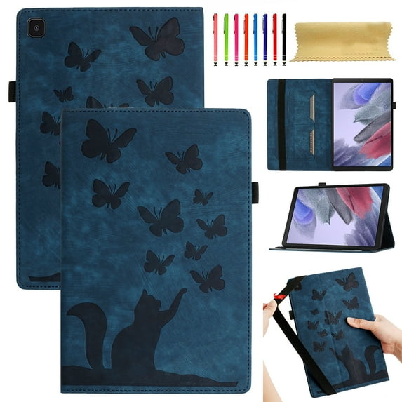 Allytech Case for Samsung Galaxy Tab A7 Lite 8.7 inch 2021 (Model SM-T220/T225/T227) with Pen Holder & Card Pocket, Multi-Angle Viewing Shockproof Slim Soft TPU Back Cover Case, Darkblue