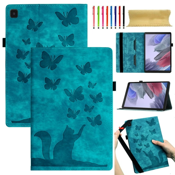 Allytech Case for Samsung Galaxy Tab A7 Lite 8.7 inch 2021 (Model SM-T220/T225/T227) with Pen Holder & Card Pocket, Multi-Angle Viewing Shockproof Slim Soft TPU Back Cover Case, Green