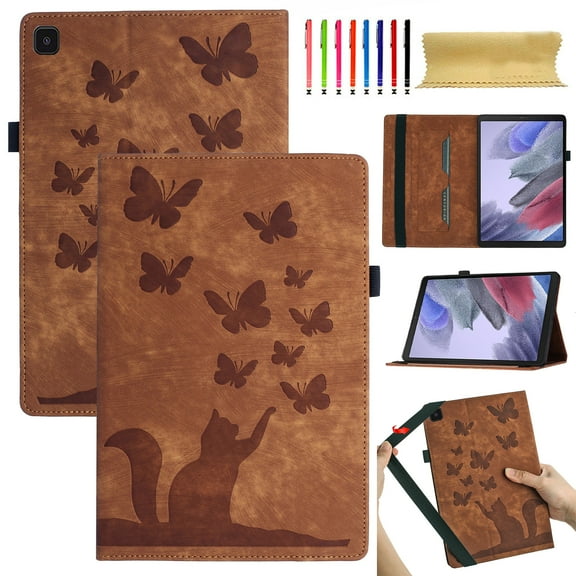 Allytech Case for Samsung Galaxy Tab A7 Lite 8.7 inch 2021 (Model SM-T220/T225/T227) with Pen Holder & Card Pocket, Multi-Angle Viewing Shockproof Slim Soft TPU Back Cover Case, Brown