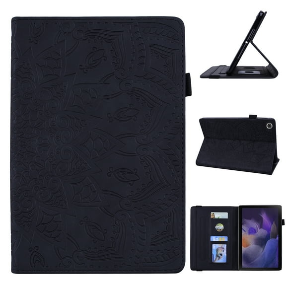 Allytech Case for Samsung Galaxy Tab A8 10.5 2021(SM-X200/X205), Multiple Viewing Angles Stand Protective Soft TPU Back Cover with Pen Holder/Card Slots Wallet Case for Galaxy Tab A8 2021, Black