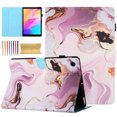 thumbnail image 1 of Allytech Case for Samsung Galaxy Tab A8 10.5 Inch 2022 (SM-X200 / SM-X205) with Pen Holder & Card Slots, Multi-Angle Viewing Stand PU Leather Auto Sleep Wake Shockproof Flip Case, Gold Pink Marble, 1 of 9