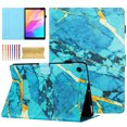 thumbnail image 1 of Allytech Case for Samsung Galaxy Tab A8 10.5 Inch 2022 (SM-X200 / SM-X205) with Pen Holder & Card Slots, Multi-Angle Viewing Stand PU Leather Auto Sleep Wake Shockproof Flip Case, Gold Blue Marble, 1 of 9