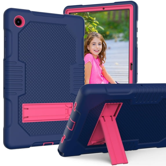 Allytech Case for Samsung Galaxy Tab A8 10.5-Inch SM-X200 X205 X207, Heavy Duty Protection Rugged Rubber Hard PC Build-in Kickstand Shockproof Cover for Galaxy Tab A8 10.5" X200 2022 - Navyblue+Rose