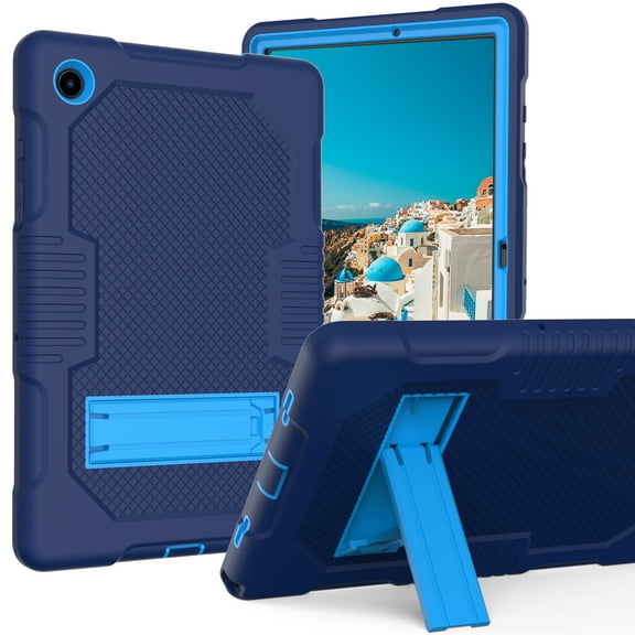Allytech Case for Samsung Galaxy Tab A8 10.5-Inch SM-X200 X205 X207, Heavy Duty Protection Rugged Rubber Hard PC Build-in Kickstand Shockproof Cover for Galaxy Tab A8 10.5" X200 2022 - Navyblue+Blue
