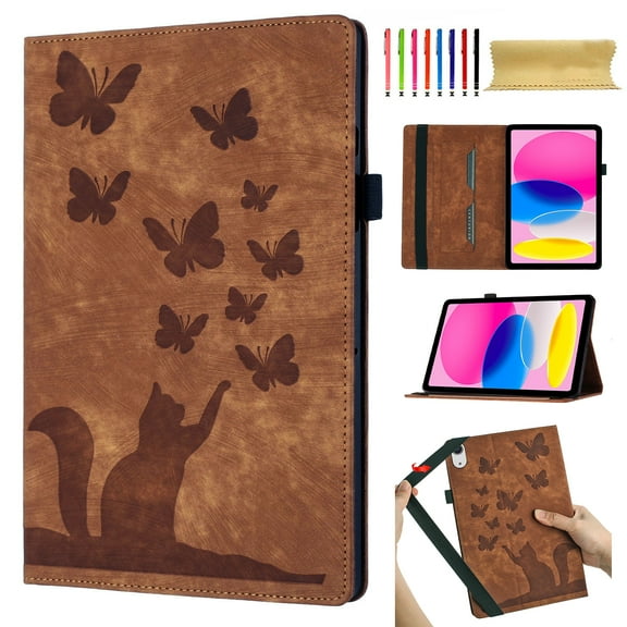 Allytech Case for Samsung Galaxy Tab A9+ 11.0" 2023 (SM-X210 / SM-X215 / SM-X216) with Pen Holder & Card Pocket, Kickstand Multi-Angle Viewing Shockproof Slim Soft TPU Back Cover Case, Brown