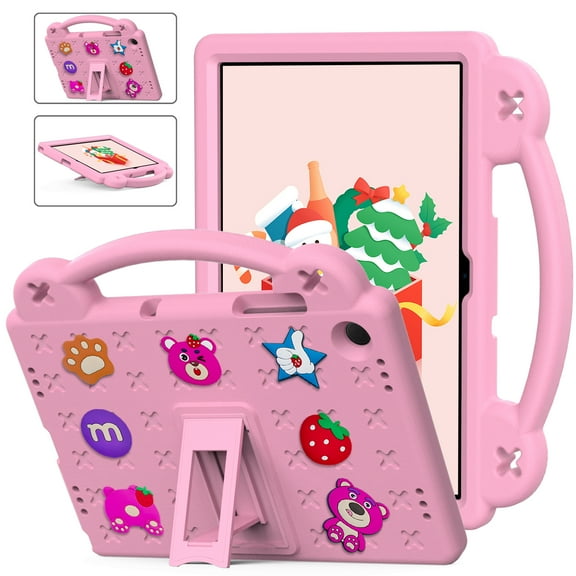 Allytech Case for Samsung Galaxy Tab A9+ 11.0" 2023 (SM-X210/X215/X216), Kids Friendly Portable Handle Kickstand Cover, EVA Foam Shockproof Protective Case with DIY Accessories, Pink
