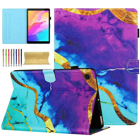 Allytech Case for Samsung Galaxy Tab A9+ 11.0" 2023 (SM-X210/X215/X216) with Pen Holder & Card Slots, Multi-Angle Viewing Stand PU Leather Auto Sleep Wake Shockproof Flip Case, Purple Blue Marble