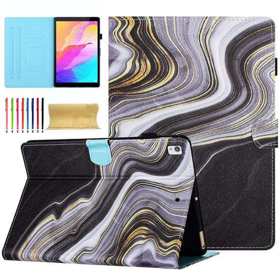 Allytech Case for Samsung Galaxy Tab S6 Lite 10.4" 2020 Model (SM-P610/P615) with Pen Holder & Card Slots, Multi-Angle Viewing Stand PU Leather Auto Sleep Wake Shockproof Flip Case, Black Gold Marble