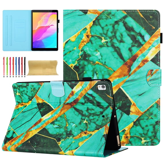 Allytech Case for Samsung Galaxy Tab S6 Lite 10.4" 2020 Model (SM-P610/P615) with Pen Holder & Card Slots, Multi-Angle Viewing Stand PU Leather Auto Sleep Wake Shockproof Flip Case, Gold Green Marble