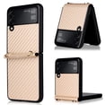 thumbnail image 1 of Allytech Case for Samsung Galaxy Z Flip 3 5G 2021 Released, Z Flip 3 Case, Carbon Fiber Shockproof Protective Ultra Slim Fit Shell Cover with Detachable Adjustable Shoulder Strap, Gold, 1 of 9