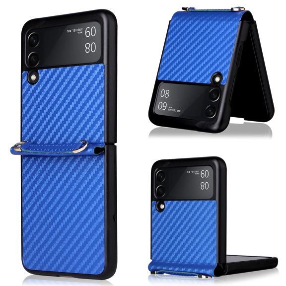 Allytech Case for Samsung Galaxy Z Flip 3 5G 2021 Released, Z Flip 3 Case, Carbon Fiber Shockproof Protective Ultra Slim Fit Shell Cover with Detachable Adjustable Shoulder Strap, Blue