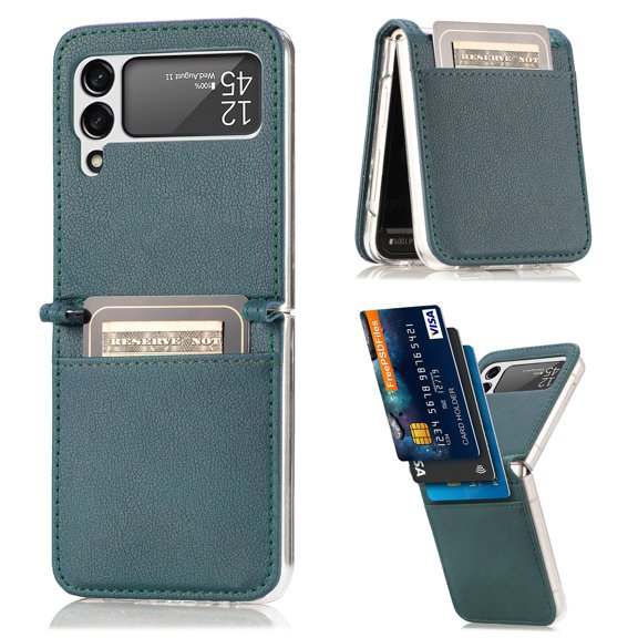 Allytech Case for Samsung Galaxy Z Flip 3 5G Cover 2021, Galaxy Z Flip 3 Wallet Case with Pen Slot, PU Leather Anti-Scratch Shockproof Card Slots Back Foldable Skin Case for Galaxy Z Flip3, Darkgreen