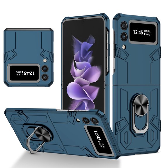 Allytech Case for Samsung Galaxy Z Flip 3 5G Released, Slim Thin All-Inclusive Hard PC Rugged Rotatable Ring Holder Support Car Mount Magnetic Stand Cover for Galaxy Z Flip 3 2021, Darkblue