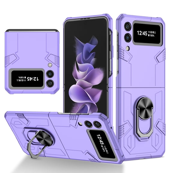 Allytech Case for Samsung Galaxy Z Flip 3 5G Released, Slim Thin All-Inclusive Hard PC Rugged Rotatable Ring Holder Support Car Mount Magnetic Stand Cover for Galaxy Z Flip 3 2021, Purple