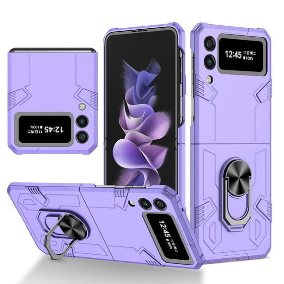 Allytech Case for Samsung Galaxy Z Flip 3 5G Released, Slim Thin All-Inclusive Hard PC Rugged Rotatable Ring Holder Support Car Mount Magnetic Stand Cover for Galaxy Z Flip 3 2021, Purple
