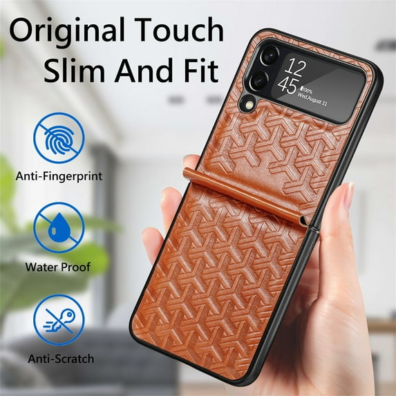 Allytech Case for Samsung Galaxy Z Flip 4 (6.7" 2022 Release), Soft PU Leather Backplane & Rugged PC Shell Heavy Duty Protectve Luxury Stylish Stand Feature Folding Case for Samsung Z Flip 4, Brown