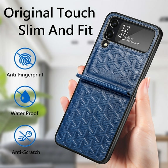 Allytech Case for Samsung Galaxy Z Flip 4 (6.7" 2022 Release), Soft PU Leather Backplane & Rugged PC Shell Heavy Duty Protectve Luxury Stylish Stand Feature Folding Case for Samsung Z Flip 4, Blue
