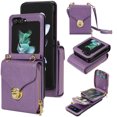 thumbnail image 1 of Allytech Case for Samsung Galaxy Z Flip5, [Large Capacity] Wallet Case with Card Slots & Zipper Pocket, Premium PU Leather Metal Snap Kickstand Shockproof Case with Shoulder Strap, Purple, 1 of 7