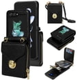 thumbnail image 1 of Allytech Case for Samsung Galaxy Z Flip5, [Large Capacity] Wallet Case with Card Slots & Zipper Pocket, Premium PU Leather Metal Snap Kickstand Shockproof Case with Shoulder Strap, Black, 1 of 7