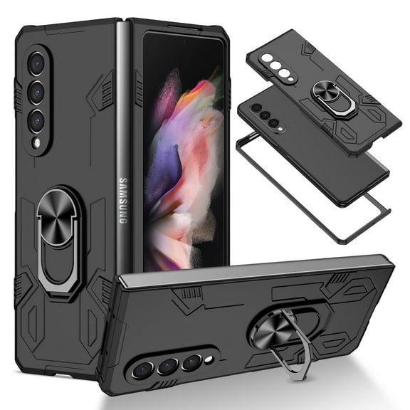 Allytech Case for Samsung Galaxy Z Fold 3 5G Released, Slim Thin All-Inclusive Hard PC Rugged Rotatable Ring Holder Support Car Mount Magnetic Stand Cover for Galaxy Z Fold 3 2021, Black