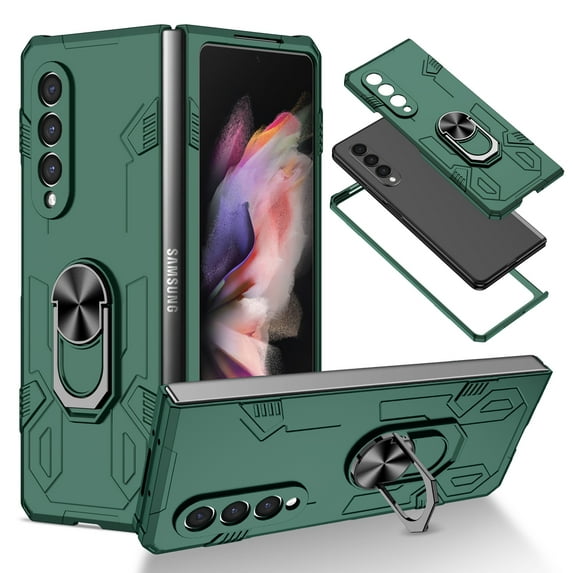 Allytech Case for Samsung Galaxy Z Fold 3 5G Released, Slim Thin All-Inclusive Hard PC Rugged Rotatable Ring Holder Support Car Mount Magnetic Stand Cover for Galaxy Z Fold 3 2021, Darkgreen