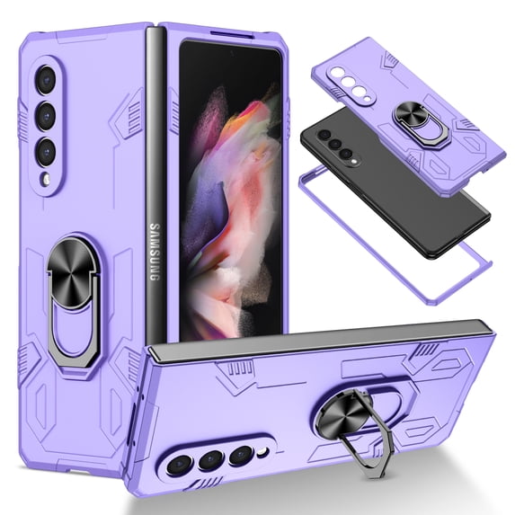 Allytech Case for Samsung Galaxy Z Fold 3 5G Released, Slim Thin All-Inclusive Hard PC Rugged Rotatable Ring Holder Support Car Mount Magnetic Stand Cover for Galaxy Z Fold 3 2021, Purple