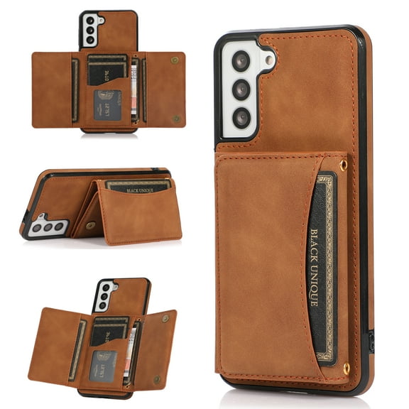 Allytech Case for Samsung S21 5G 6.2" 2021, Galaxy S21 Case with Card Holder Slots, Durable PU Leather Magnetic Snap Shock-Absorbing Wallet Case with Stand for Samsung Galaxy S21 2021, Brown