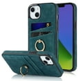 thumbnail image 1 of Allytech Case for Apple iPhone 14,Drop Protection Retro PU Leather ID Credit Card Slots Portable Rotatable Finger Ring Holder Phone Cover,Blue, 1 of 10