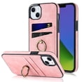 thumbnail image 1 of Allytech Case for Apple iPhone 14,Drop Protection Retro PU Leather ID Credit Card Slots Portable Rotatable Finger Ring Holder Phone Cover,Pink, 1 of 10